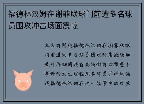 福德林汉姆在谢菲联球门前遭多名球员围攻冲击场面震惊 福德林汉姆在谢菲联球门前遭多名球员围攻冲击场面震惊